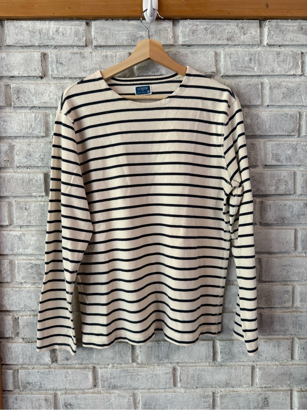 J. Crew Cream and Black Striped Long-Sleeve Crewneck Shirt